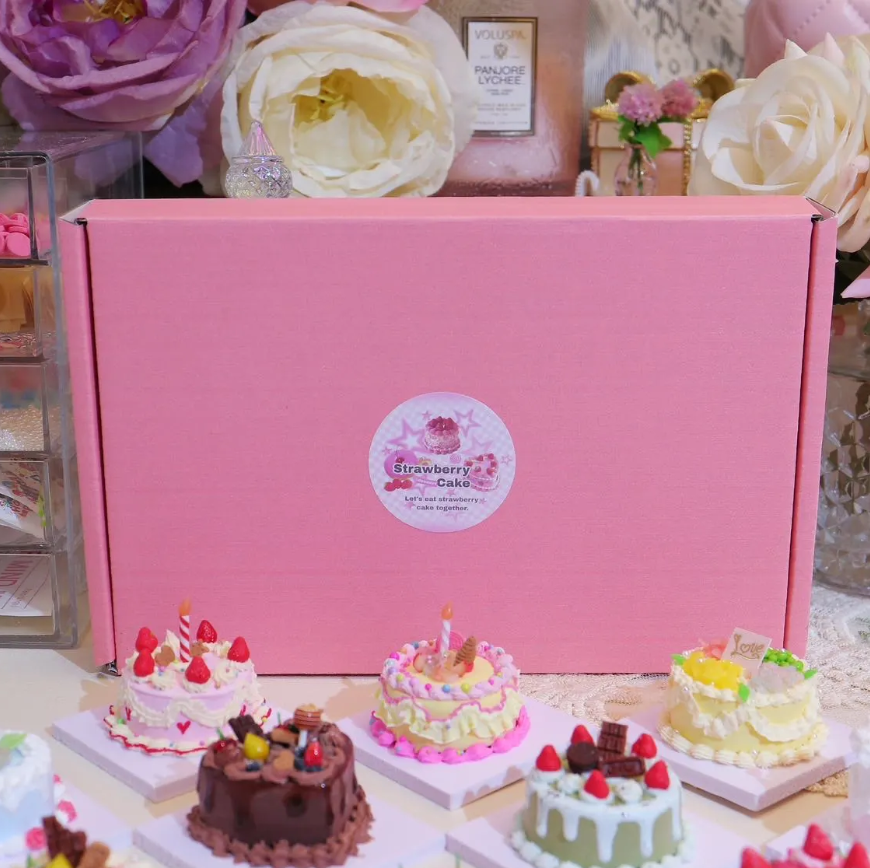 Mini Strawberry Drip Clay Cake - Glossy Pink Drip Decor | Tiny Resin-Like Dessert Figurine for Desk & Collection