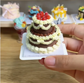 Mini Double-Layer Chocolate Clay Cake - Realistic Pretend Play Food Toy for Dollhouse & Kids' Role-Play